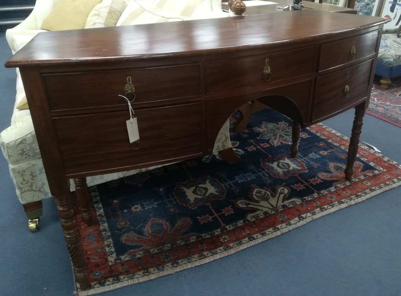 A Regency mahogany bowfront sideboard, width 145cm depth 51cm height 82cm